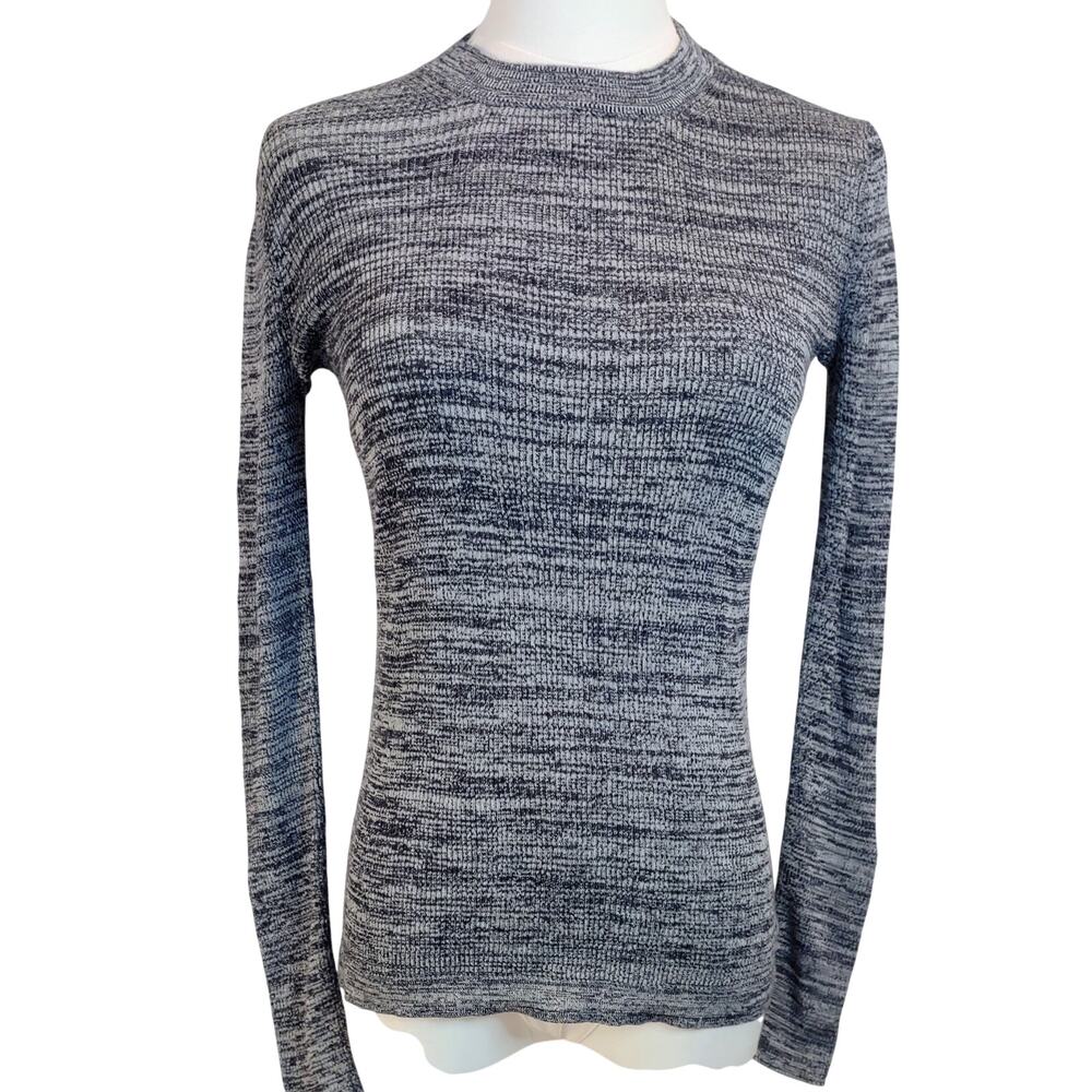 J. Crew Blue/White Ribbed Long Sleeve Crew Neck Sweater with Snap Cuffs Size XS.